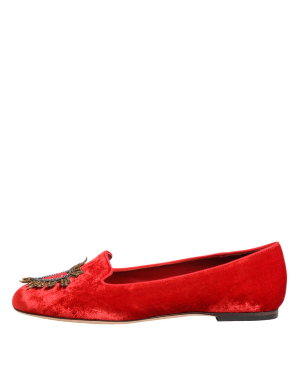 Rote Samt DG Herz Loafers Flache Schuhe