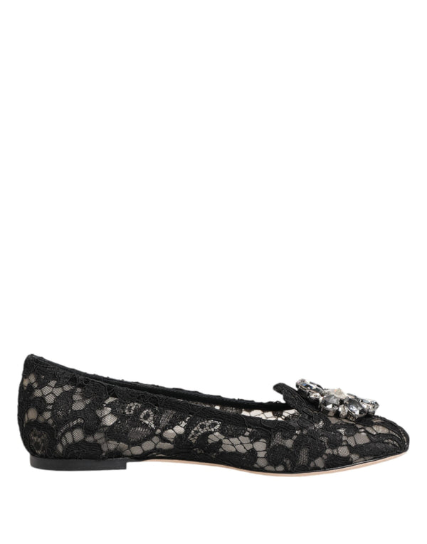 Schwarz Taormina Spitze Kristalle Flats Schuhe