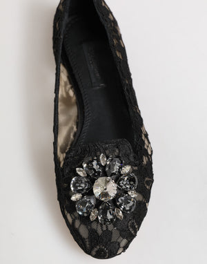 Schwarz Taormina Spitze Kristalle Flats Schuhe