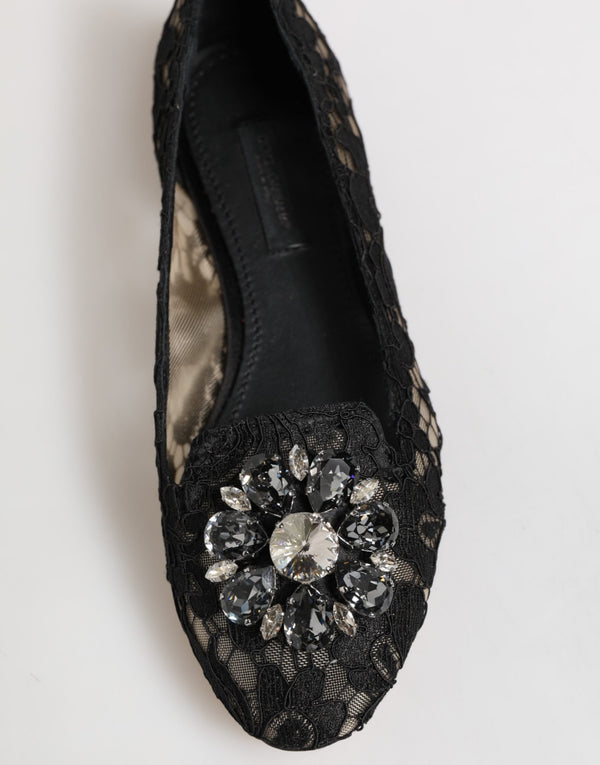 Schwarz Taormina Spitze Kristalle Flats Schuhe