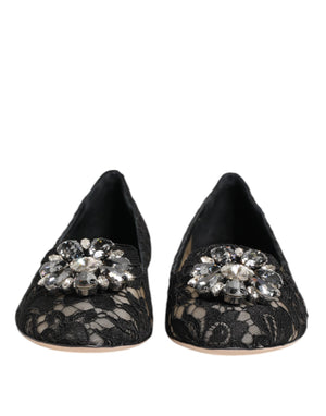 Schwarz Taormina Spitze Kristalle Flats Schuhe