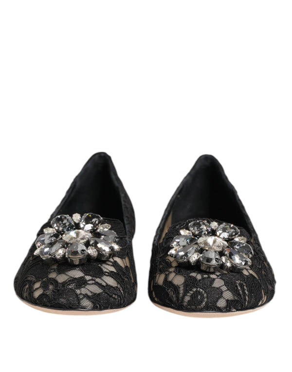 Schwarz Taormina Spitze Kristalle Flats Schuhe