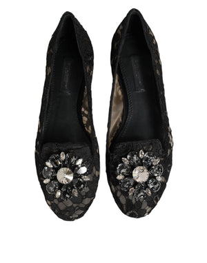 Schwarz Taormina Spitze Kristalle Flats Schuhe