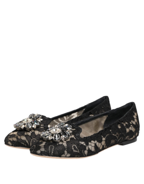 Schwarz Taormina Spitze Kristalle Flats Schuhe