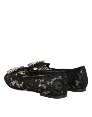 Schwarz Taormina Spitze Kristalle Flats Schuhe