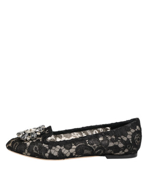 Schwarz Taormina Spitze Kristalle Flats Schuhe