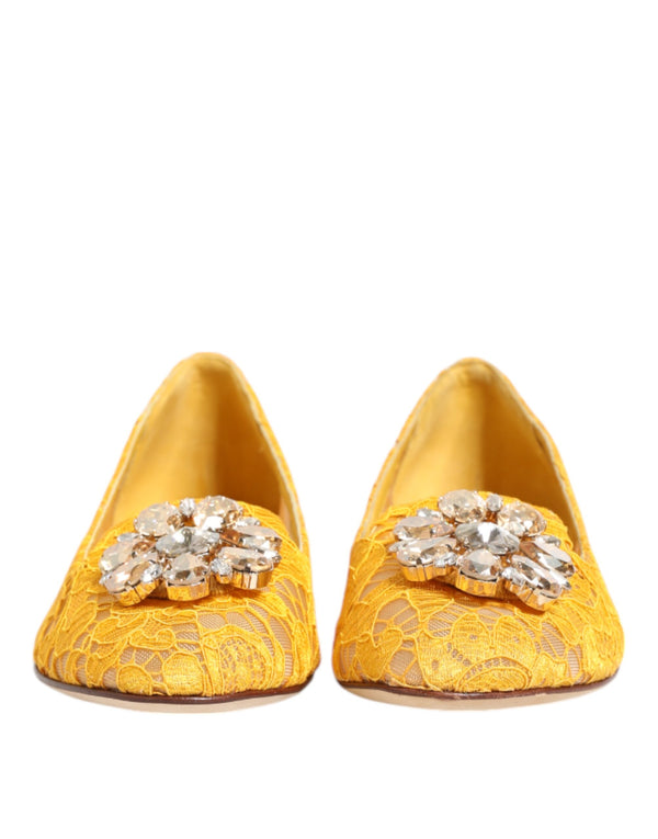 Gelb Taormina Spitze Kristalle Flats Schuhe