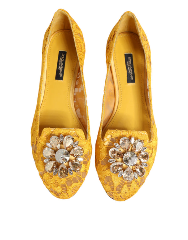 Gelb Taormina Spitze Kristalle Flats Schuhe