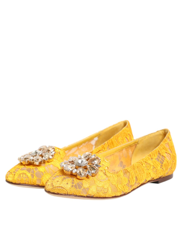 Gelb Taormina Spitze Kristalle Flats Schuhe