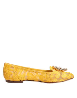 Gelb Taormina Spitze Kristalle Flats Schuhe
