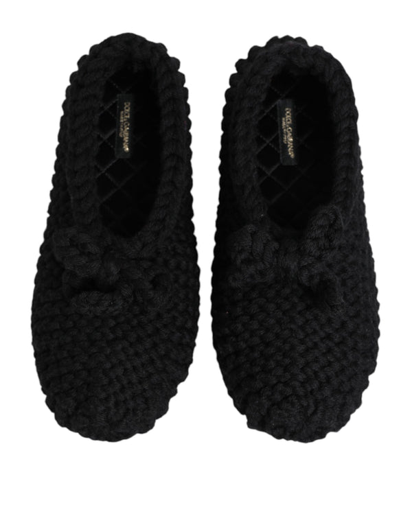 Schwarz Wolle stricken Slip On Ballerina Flats Schuhe