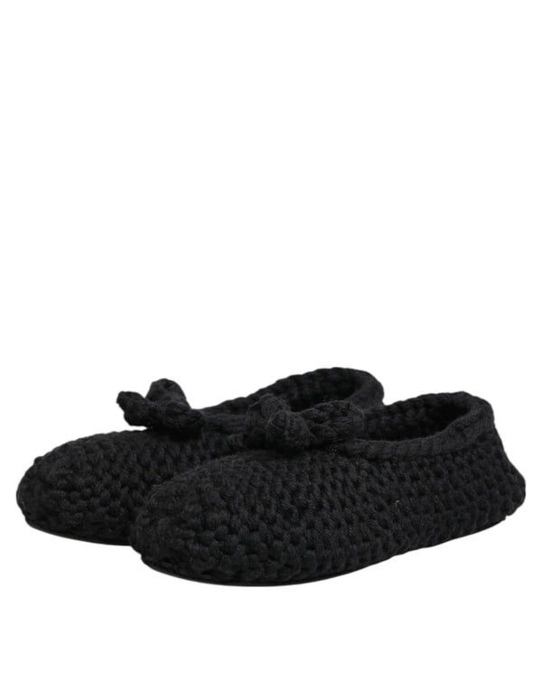 Schwarz Wolle stricken Slip On Ballerina Flats Schuhe