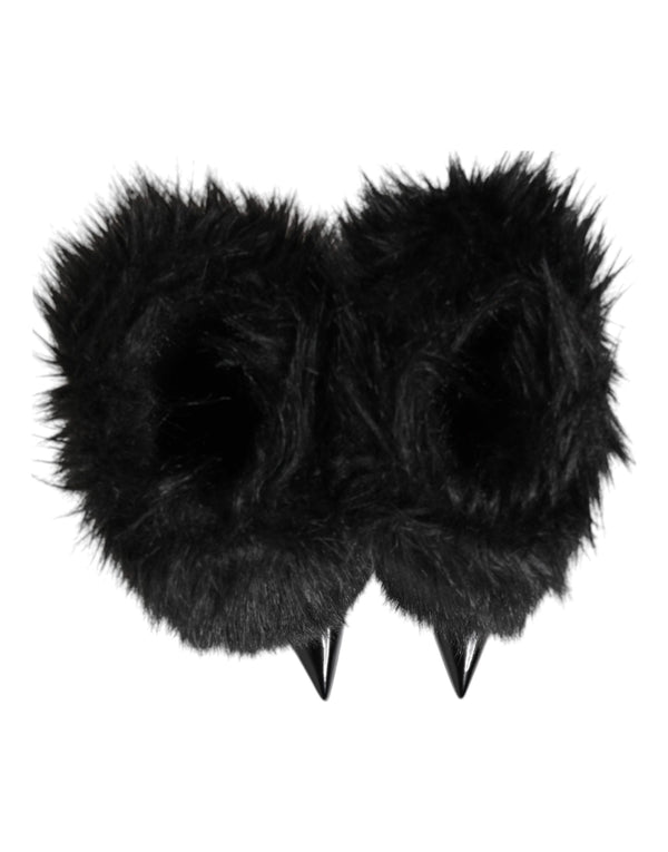 Schwarze Kunstpelz spitze Knie hohe Stiletto Stiefel Schuhe