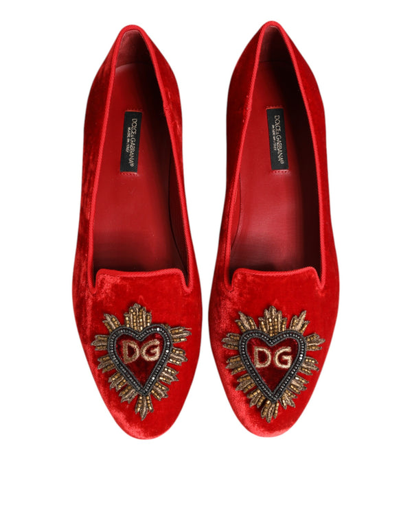Rot Samt DG Herz Loafers Flats Schuhe