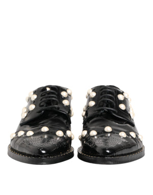 Schwarzes Leder Faux Pearl Kleid Broque Schuhe