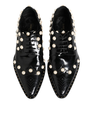 Schwarzes Leder Faux Pearl Kleid Broque Schuhe