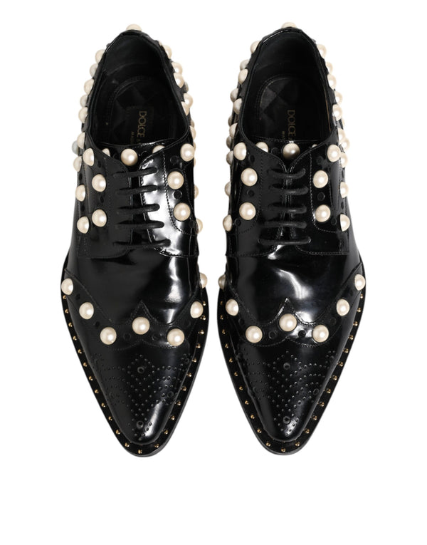 Schwarzes Leder Faux Pearl Kleid Broque Schuhe