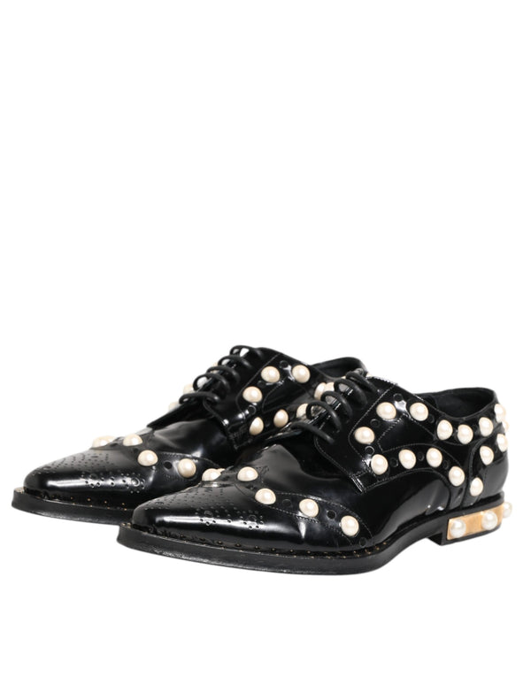 Schwarzes Leder Faux Pearl Kleid Broque Schuhe