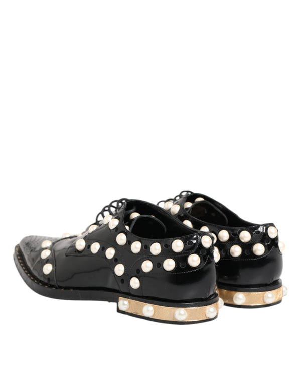 Schwarzes Leder Faux Pearl Kleid Broque Schuhe