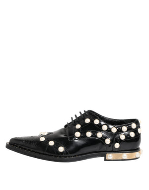 Schwarzes Leder Faux Pearl Kleid Broque Schuhe