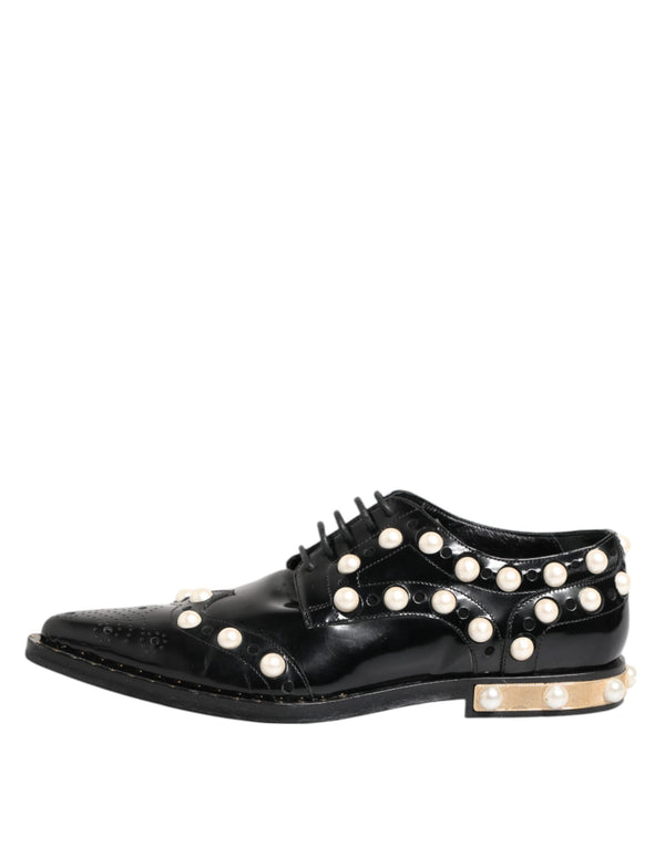Schwarzes Leder Faux Pearl Kleid Broque Schuhe