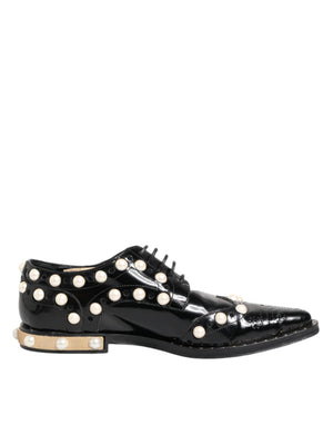Schwarzes Leder Faux Pearl Kleid Broque Schuhe