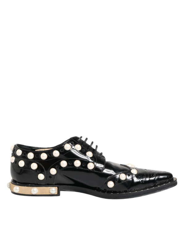 Schwarzes Leder Faux Pearl Kleid Broque Schuhe