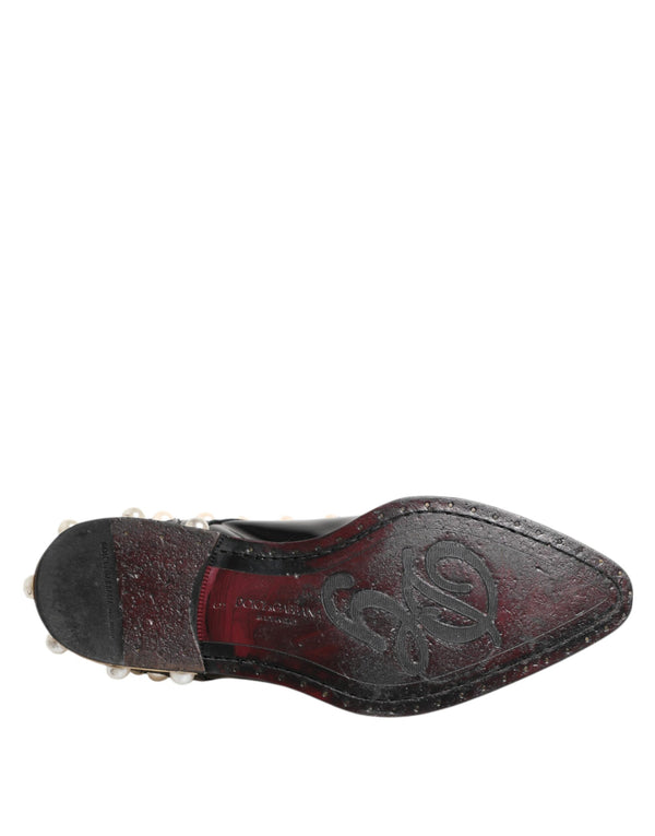 Schwarzes Leder Faux Pearl Kleid Broque Schuhe