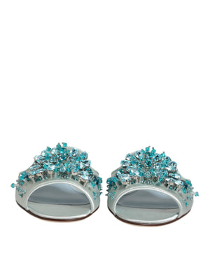 Silber blaue Leder Perlen verschönern Slide Schuhe