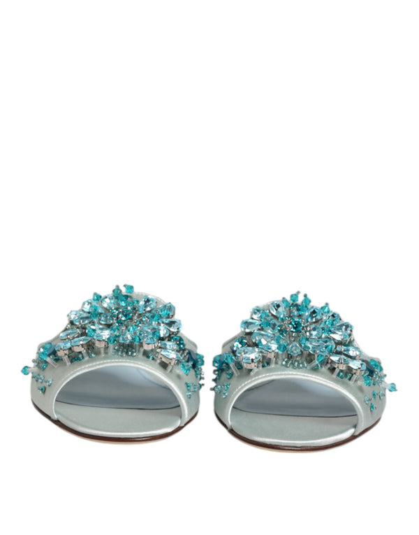 Silber blaue Leder Perlen verschönern Slide Schuhe