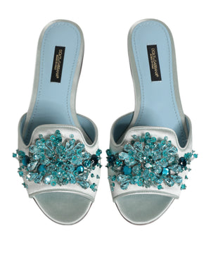Silber blaue Leder Perlen verschönern Slide Schuhe