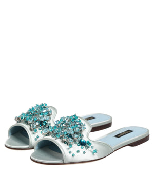 Silber blaue Leder Perlen verschönern Slide Schuhe