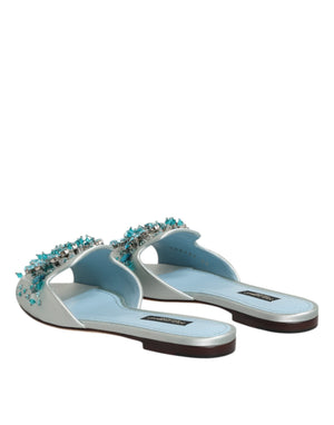 Silber blaue Leder Perlen verschönern Slide Schuhe