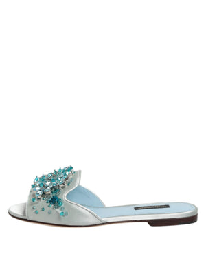 Silber blaue Leder Perlen verschönern Slide Schuhe