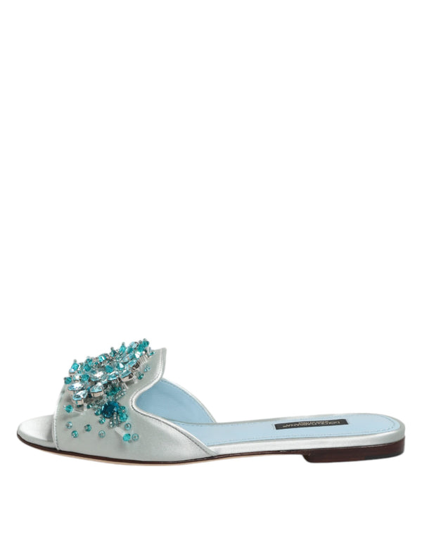 Silber blaue Leder Perlen verschönern Slide Schuhe