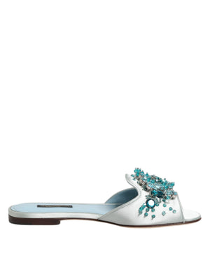 Silber blaue Leder Perlen verschönern Slide Schuhe