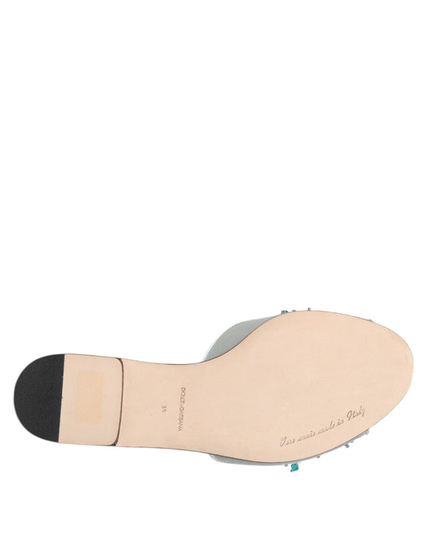 Silber blaue Leder Perlen verschönern Slide Schuhe