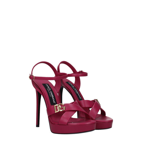 Rosa Sandalen mit Plateauabsatz aus Leder