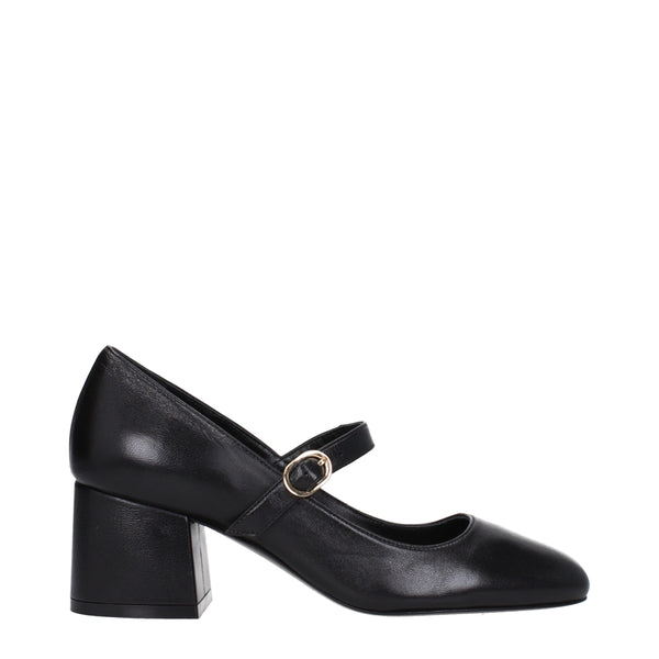 Schwarze Leder Pumps mit mittlerem Absatz