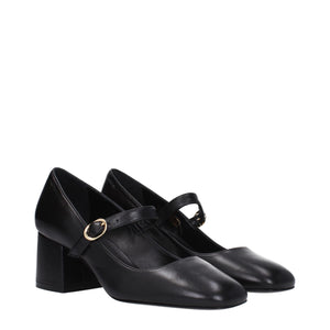 Schwarze Leder Pumps mit mittlerem Absatz