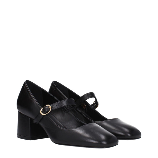 Schwarze Leder Pumps mit mittlerem Absatz