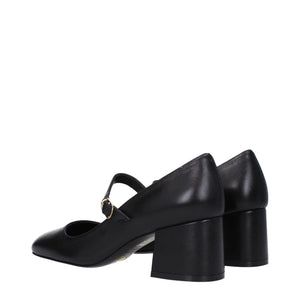Schwarze Leder Pumps mit mittlerem Absatz