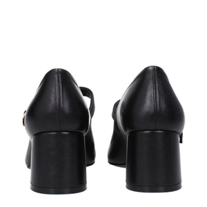 Schwarze Leder Pumps mit mittlerem Absatz
