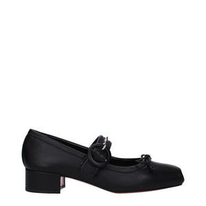 Schwarze Leder-Ballett-Flats