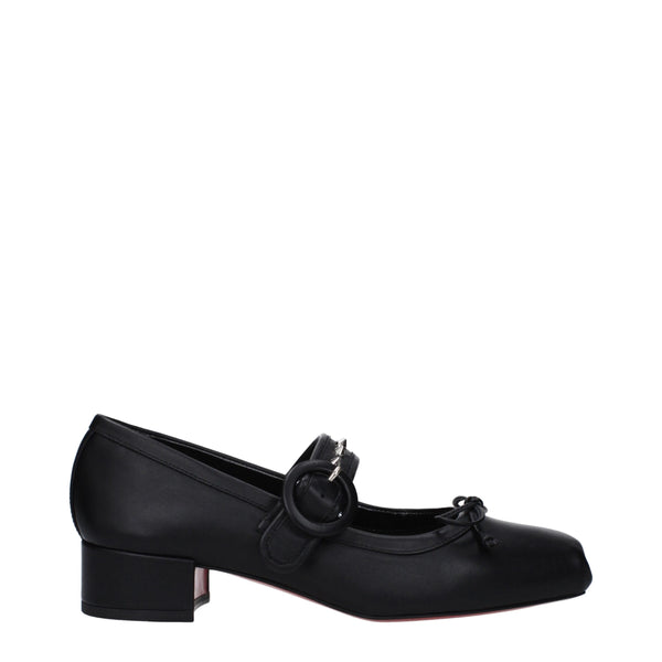 Schwarze Leder-Ballett-Flats