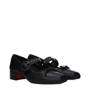 Schwarze Leder-Ballett-Flats