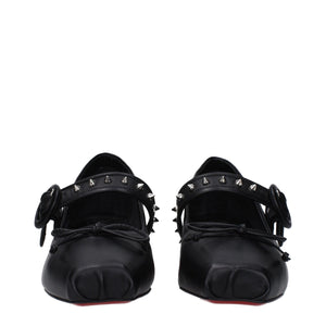 Schwarze Leder-Ballett-Flats