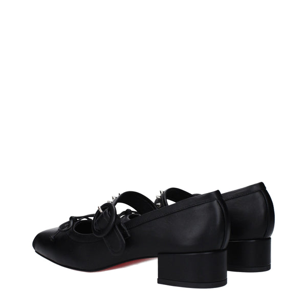 Schwarze Leder-Ballett-Flats