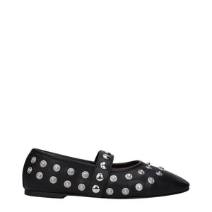 Schwarze Leder-Ballett-Flats