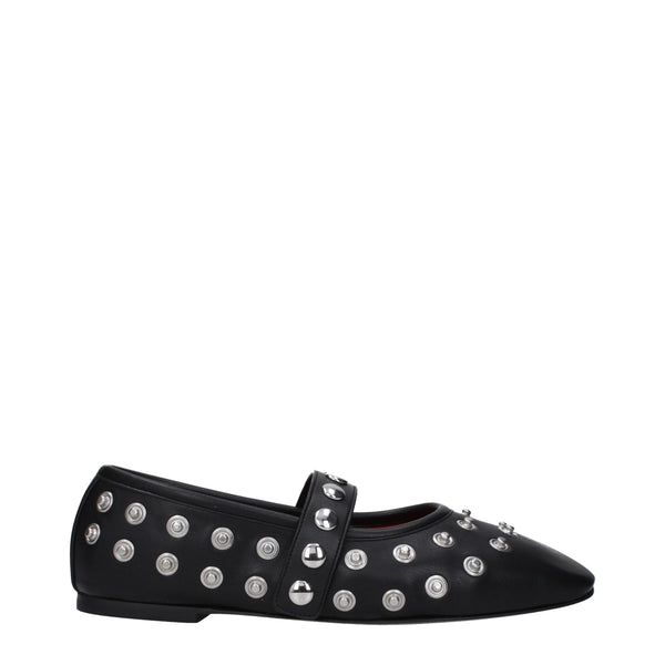 Schwarze Leder-Ballett-Flats